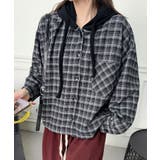 ブラック | チェック柄フーディシャツ | aimoha 