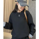 ネイビー | フェイクレイヤード袖口裏起毛スウェット【AW】 | aimoha