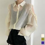 肩紐リボンゆったり前あきシアーシャツ 韓国ファッション ロンT | aimoha  | 詳細画像1 