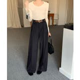 ブラック | 【BANICO】ダブルタック ストレート スラックス | aimoha 