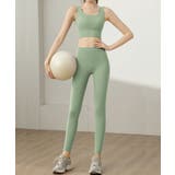 グリーン | ヨガウェアタンクトップ+ハイウエストレギンス 上下セットアップ | aimoha