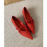 レッド | ストラップデザインポインテッドトゥフラットシューズ | aimoha 