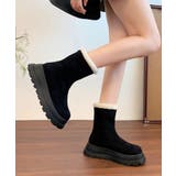 ブラック | 厚底ショートムートンブーツ | aimoha 