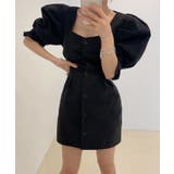 ブラック | スクエアネックパワショルミニワンピース 韓国ファッション ハイウエスト | aimoha