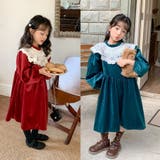 韓国子供服 ガーリー風レース襟ベロアワンピース キッズ | aimoha kids | 詳細画像1