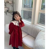 レッド | 韓国子供服 ガーリー風レース襟ベロアワンピース キッズ | aimoha kids
