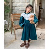 ブルー | 韓国子供服 ガーリー風レース襟ベロアワンピース キッズ | aimoha kids