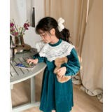 韓国子供服 ガーリー風レース襟ベロアワンピース キッズ | aimoha kids | 詳細画像2