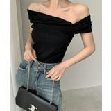 ブラック | オフショルクロスデザイン半袖Tシャツ Jasmine Grandiflorum | aimoha