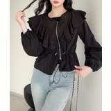 ブラック | 【Jasmine】ダブルラッフルショートブルゾン | aimoha