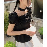 ブラック | 【Jasmine】チョーカーリボンパフブラウス Jasmine Grandifl… | aimoha