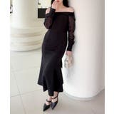 ブラック | 【Jasmine】オフショルチュールドッキングマーメイドワンピース | aimoha 