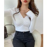 ホワイト | 【Jasmine】Vネックリブ編みニットトップス Jasmine Grandif… | aimoha 