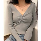 グレー | 【Jasmine】Vネックリブ編みニットトップス Jasmine Grandif… | aimoha 