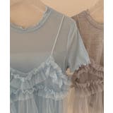 【Jasmine】チュールフリルキャミソール+ベーシックショートTシャツ | aimoha | 詳細画像1
