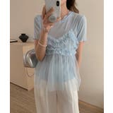 【Jasmine】チュールフリルキャミソール+ベーシックショートTシャツ | aimoha | 詳細画像28