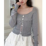 グレー | 【Jasmine】リボングロップド丈カーディガン | aimoha 