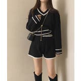 ブラック | セットアップ Vネックニットプルオーバー+ニットショートパンツ Jasmine | aimoha