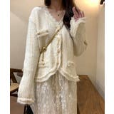 ホワイト | 【Jasmine】ツイード風フリンジニットカーディガン Jasmine Gran… | aimoha