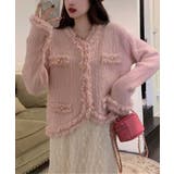 ピンク | 【Jasmine】ツイード風フリンジニットカーディガン Jasmine Gran… | aimoha