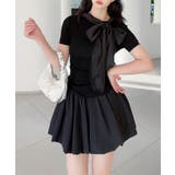 ブラック | 【Jasmine】リボンシアーニットトップス | aimoha