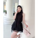 ブラック |  【Jasmine】ノースリーブシフォンリボンタイブラウス | aimoha 