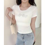 ホワイト |  【Jasmine】カップ付き！レーススリムフィットTシャツ | aimoha 