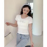  【Jasmine】カップ付き！レーススリムフィットTシャツ | aimoha  | 詳細画像4 