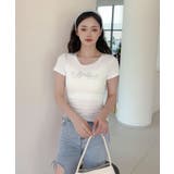  【Jasmine】カップ付き！レーススリムフィットTシャツ | aimoha  | 詳細画像6 