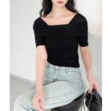 ブラック | 【Jasmine】メッシュ切り替えオフショルTシャツ | aimoha