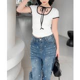 【Jasmine】クロップドリボンリンガーTシャツ | aimoha | 詳細画像4