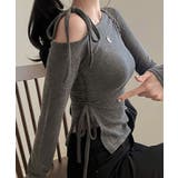 ダークグレー | 【Jasmine】肩見せシャーリングリボンショートトップス Jasmine Gr… | aimoha 