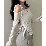 ホワイト | 【Jasmine】肩見せシャーリングリボンショートトップス Jasmine Gr… | aimoha 