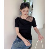 【Jasmine】レース切り替えアシメトリーデザインTシャツ | aimoha  | 詳細画像4 