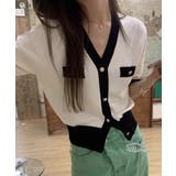 ホワイト | ハーフスリーブバイカラーカーディガン Jasmine Grandiflorum | aimoha