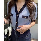 ブルー | ハーフスリーブバイカラーカーディガン Jasmine Grandiflorum | aimoha