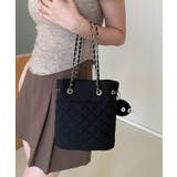 ブラック | 2WAYキルティング巾着バッグ Jasmine Grandiflorum | aimoha