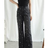 ブラック | 新色登場！パール付きハイウエストワイドデニム jasmine 韓国ファッション | aimoha 