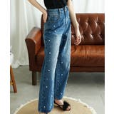 ネイビー | 新色登場！パール付きハイウエストワイドデニム jasmine 韓国ファッション | aimoha 