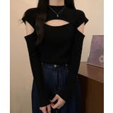 ブラック | タートルネック胸あきデザインニットプルオーバ Jasmine | aimoha 