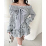 ライトグレー | オフショルフロントリボンニットワンピース | aimoha 