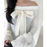 オフショルフロントリボンニットワンピース | aimoha  | 詳細画像2 