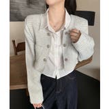 ライトグレー | 【Jasmine】千鳥柄ノンカラージャケット＋グロップドシャツベスト | aimoha 