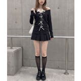 ブラック | 【Jasmine】襟付きレイヤード風リボンニットトップス | aimoha