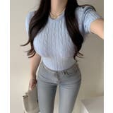 ライトブルー | 【Jasmine】ケーブル編みニットプルオーバー Jasmine Grandif… | aimoha 