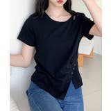 ブラック | 【Jasmine】カットアウトアシメトリーデザインTシャツ | aimoha 