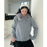 【Jasmine】ボリュームファーフードニットジップアップパーカー | aimoha  | 詳細画像1 