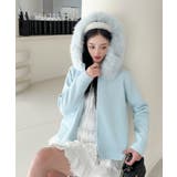 ブルー | 【Jasmine】ボリュームファーフードニットジップアップパーカー | aimoha 