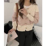 レッド | ボーダー柄カーディガン ニット 丸首 | aimoha 