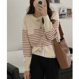 ボーダー柄カーディガン ニット 丸首 | aimoha  | 詳細画像8 